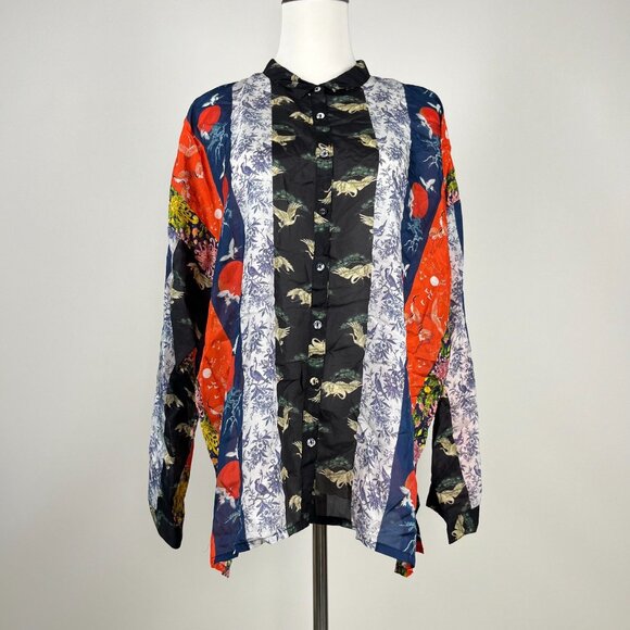 NWOT Johnny Was SPLENDID SELINE Silk Floral BUTTON DOWN Shirt Blouse Size S - Picture 2 of 14